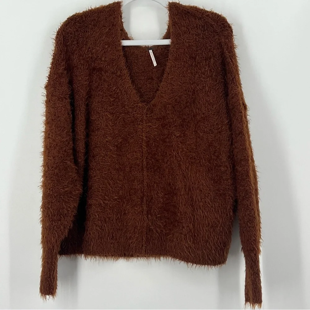 Free People Icing V-Neck Knit Sweater Mocha Java‎ Brown
